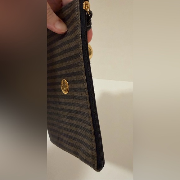 Fendi Leather Pequin Thin Striped Clutch, Pouch, Makeup Bag Vintage EUC - Picture 6 of 16